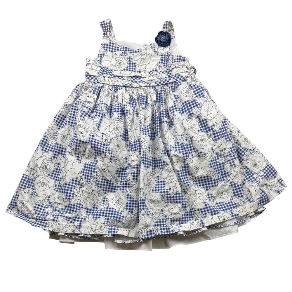 Marmellata Girls Dress Blue White Floral Gingham Sundress Size 5